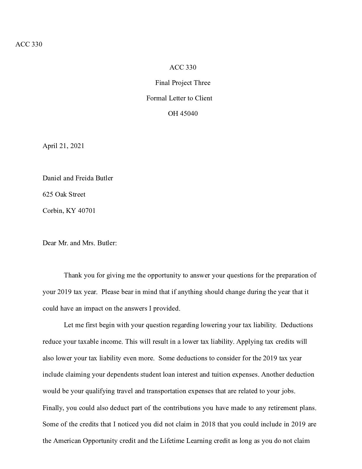 Preview image for ACC 330 Final Project Three Formal Letter to Client A.Evans.docx  ACC 330   ACC 330   Fina